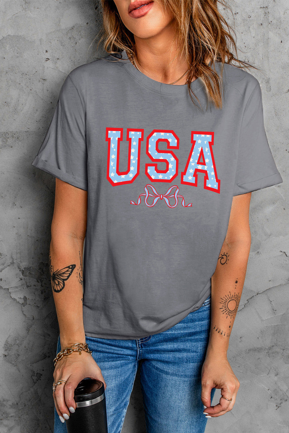 USA Round Neck Short Sleeve T-Shirt - Charming Charlie