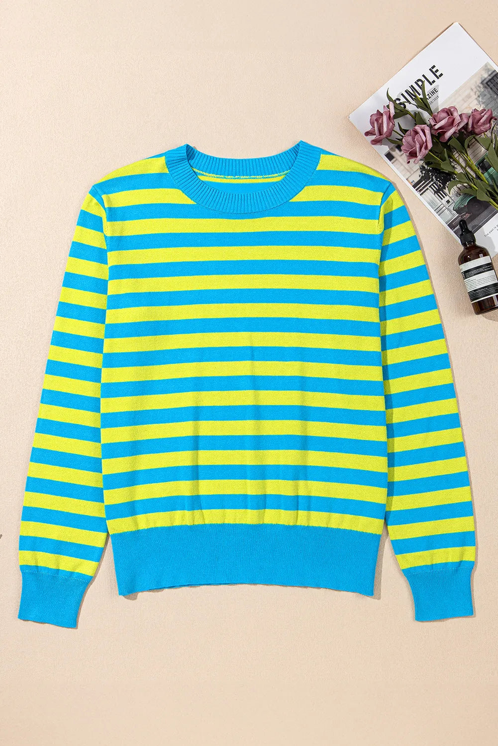 Striped Round Neck Long Sleeve Sweater - Charming Charlie