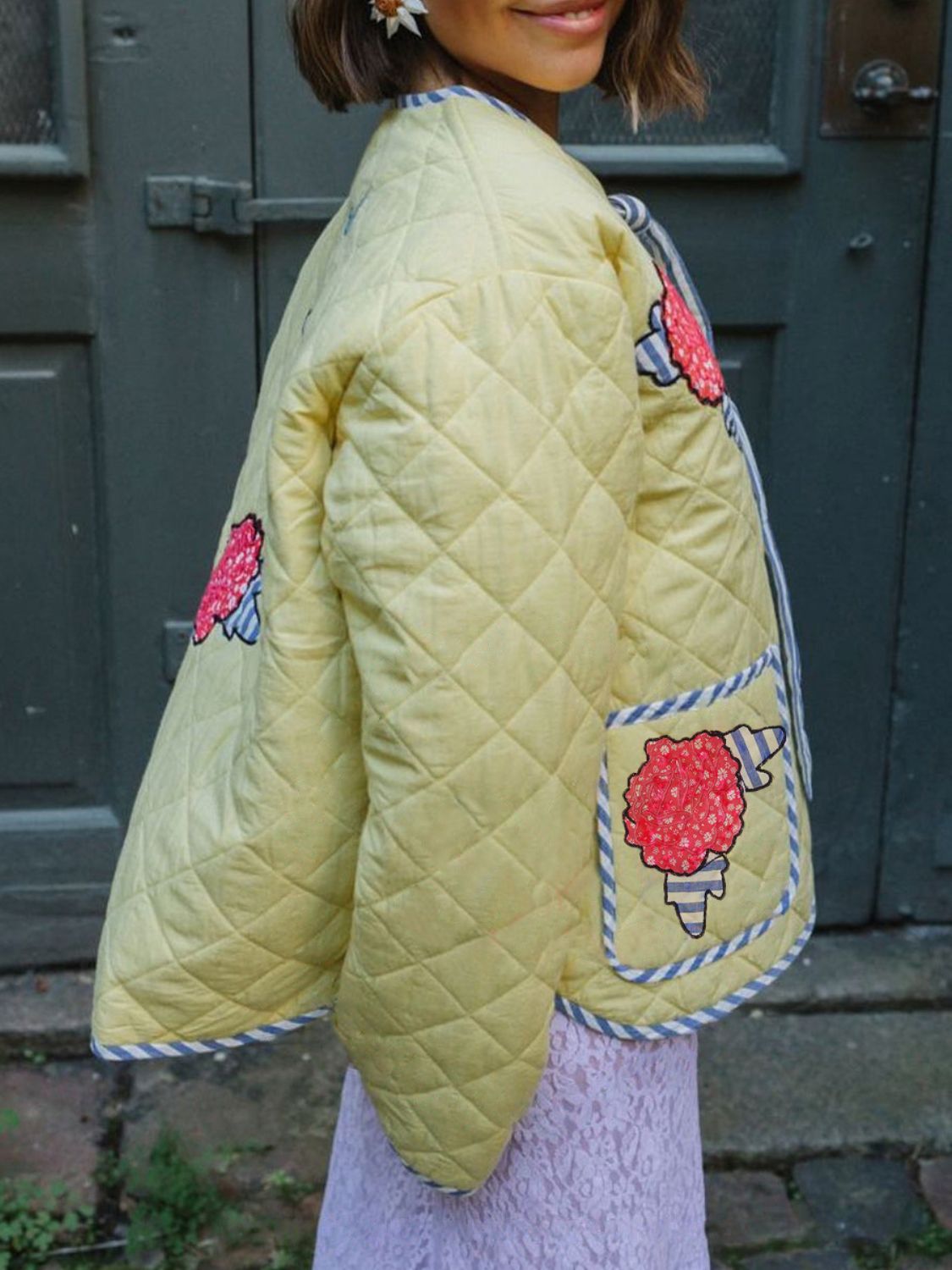 Embroidered Flower Tied Long Sleeve Winter Coat - Charming Charlie