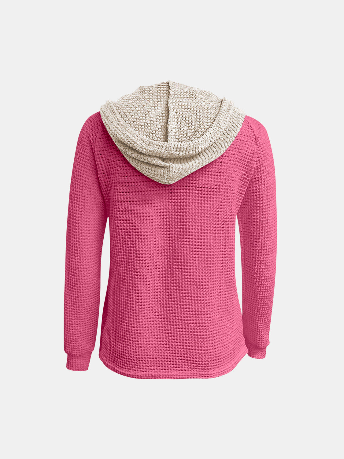 Full Size Waffle-Knit Contrast Long Sleeve Hoodie - Charming Charlie