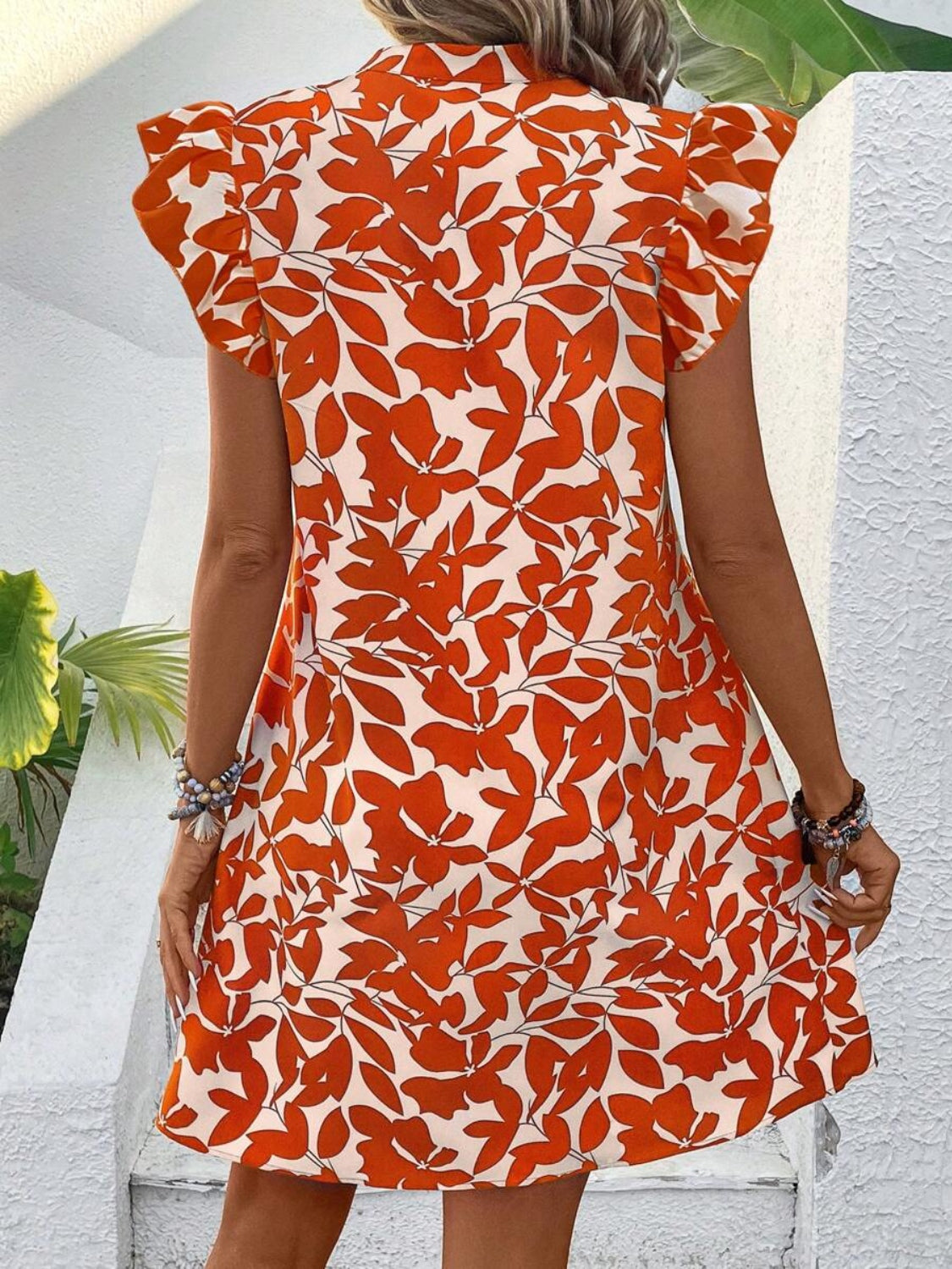 Printed Notched Cap Sleeve Mini Dress - Charming Charlie