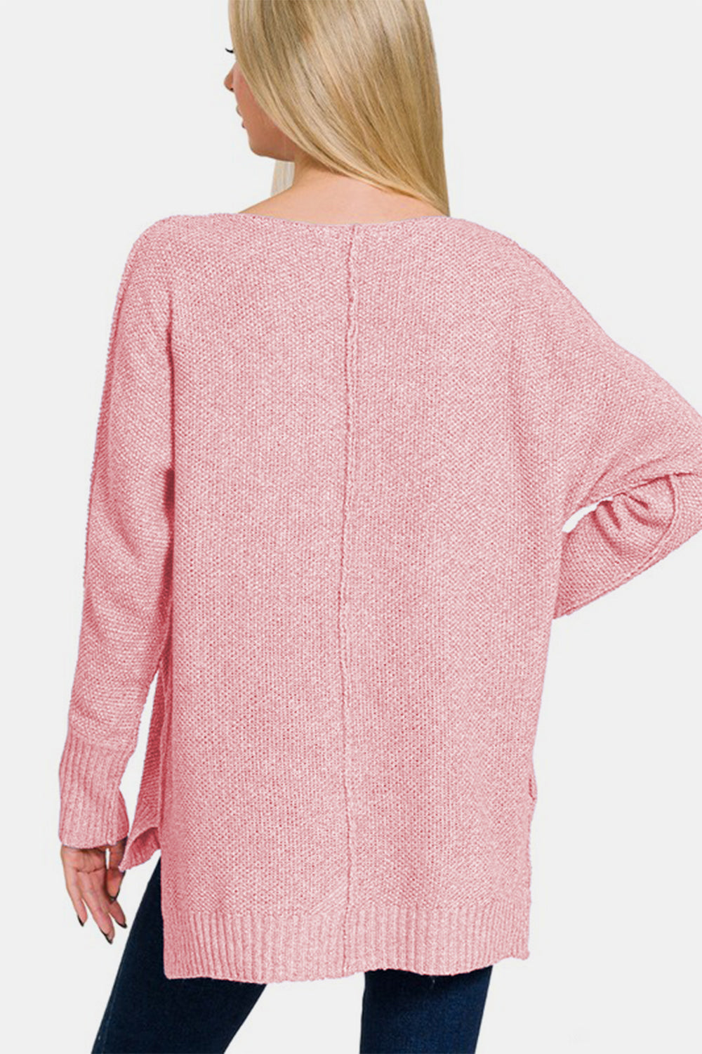 Zenana High-Low Center Seam V-Neck Sweater - Charming Charlie
