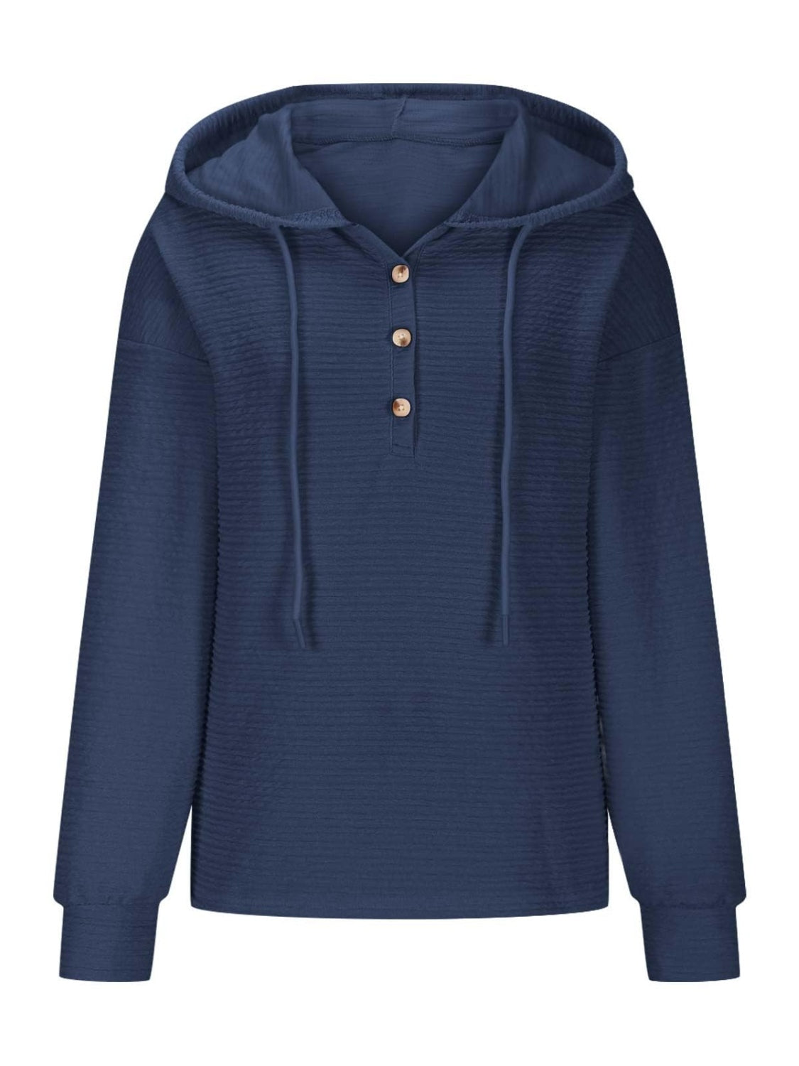 Drawstring Quarter Button Long Sleeve Hoodie - Charming Charlie