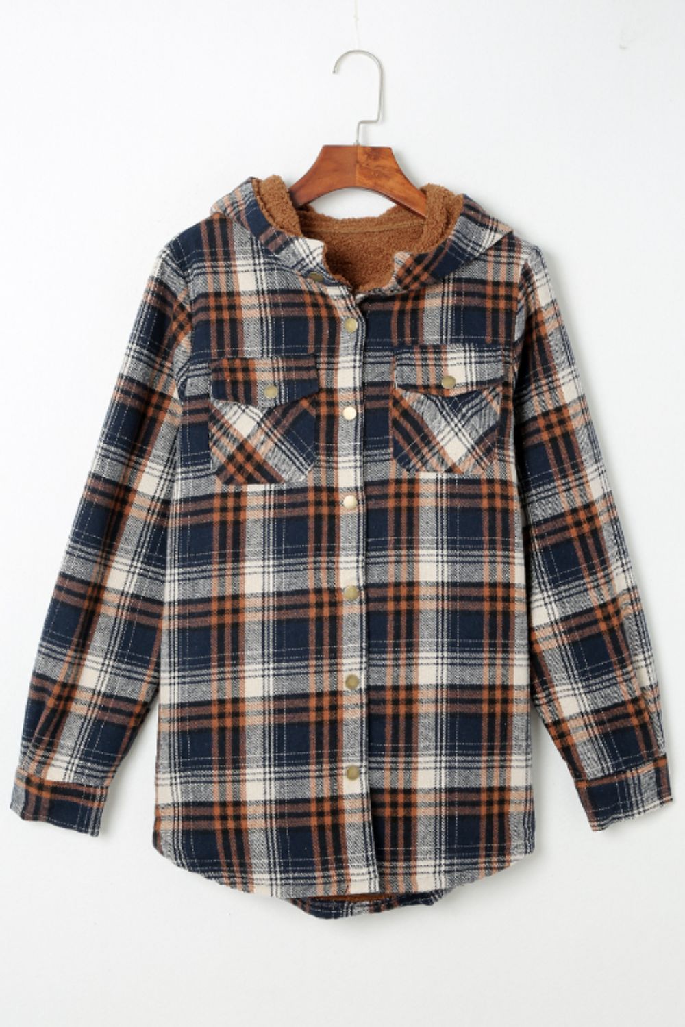 Plaid Button Up Long Sleeve Hooded Jacket - Charming Charlie