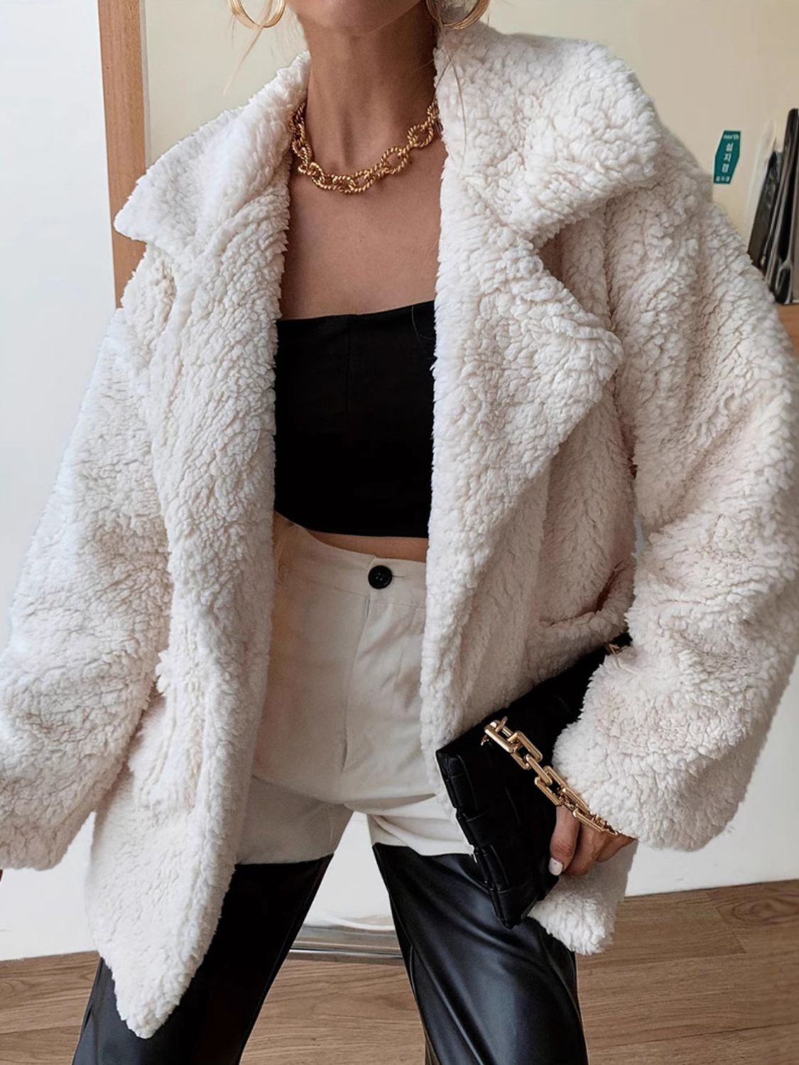 Fuzzy Open Front Long Sleeve Coat - Charming Charlie