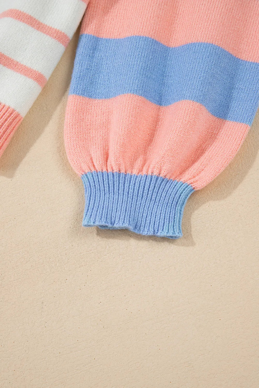 Contrast Striped Round Neck Long Sleeve Sweater - Charming Charlie