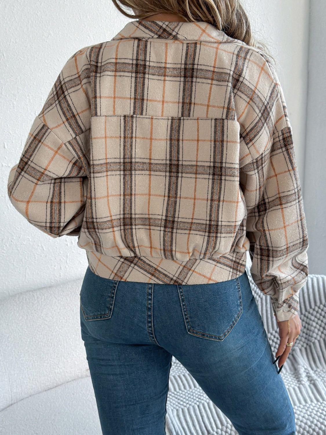 Plaid Button Up Long Sleeve Jacket - Charming Charlie