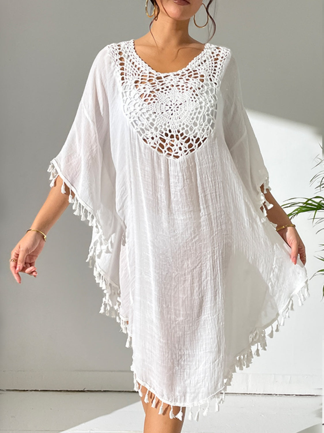 Tassel Cutout Scoop Neck Cover-Up Dress - Charming Charlie