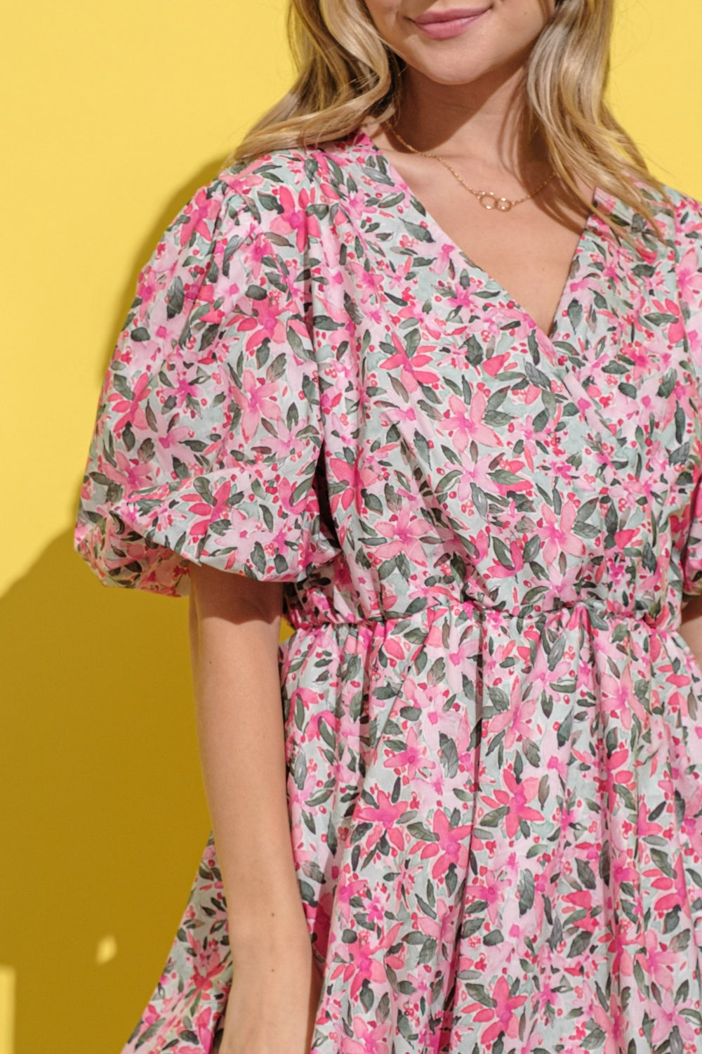And The Why Full Size Floral Surplice Puff Sleeve Dress - Charming Charlie