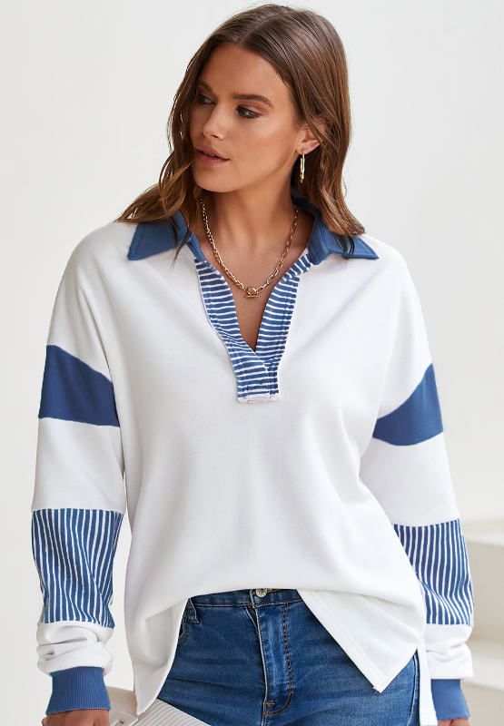 Color Block Johnny Collar Long Sleeve Sweatshirt - Charming Charlie