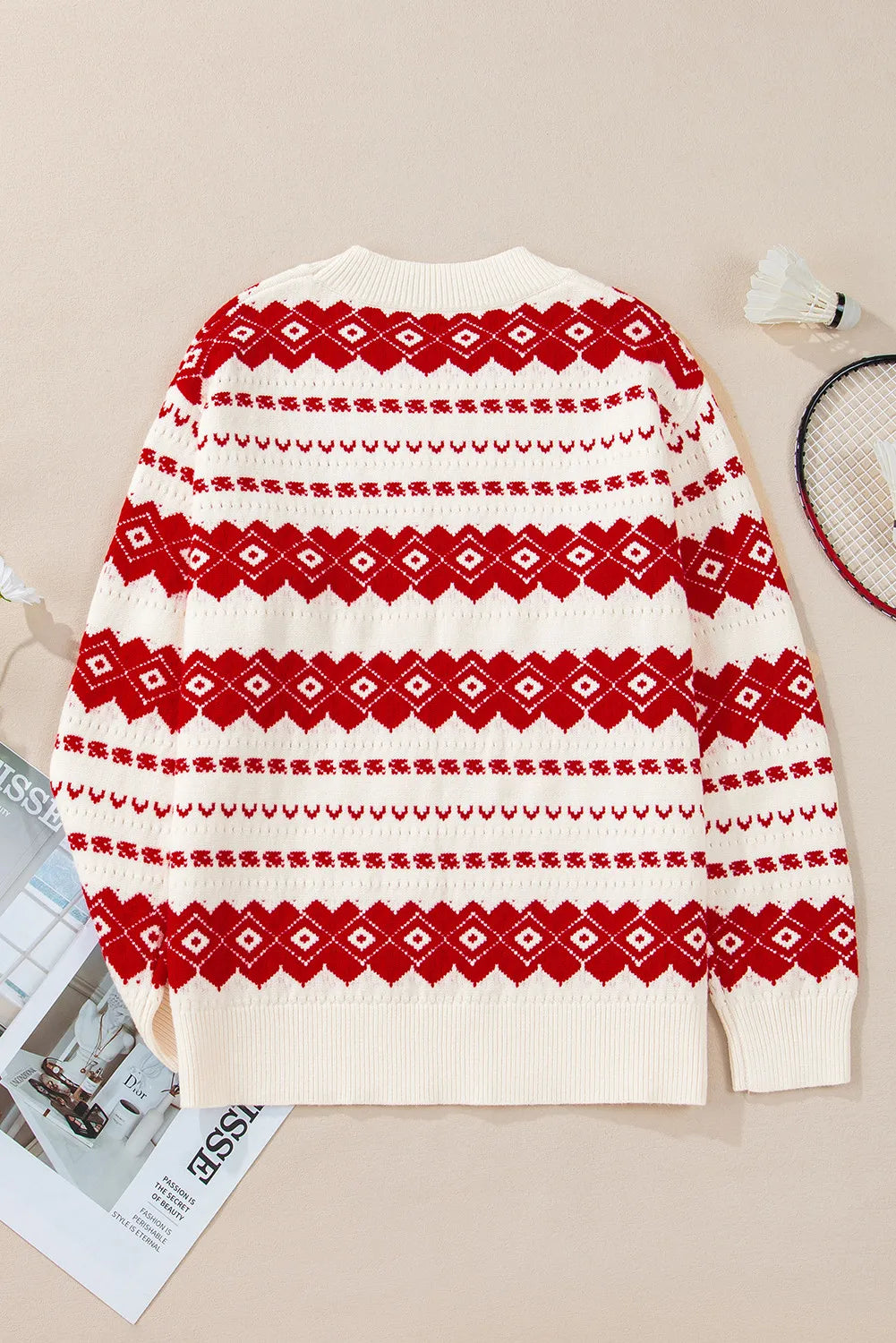 Geometric Round Neck Dropped Shoulder Sweater - Charming Charlie