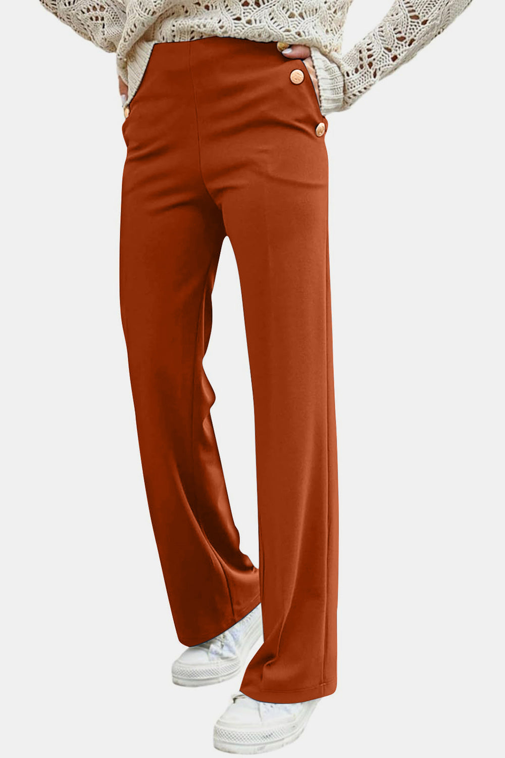 Decorative Button High Rise Pants - Charming Charlie