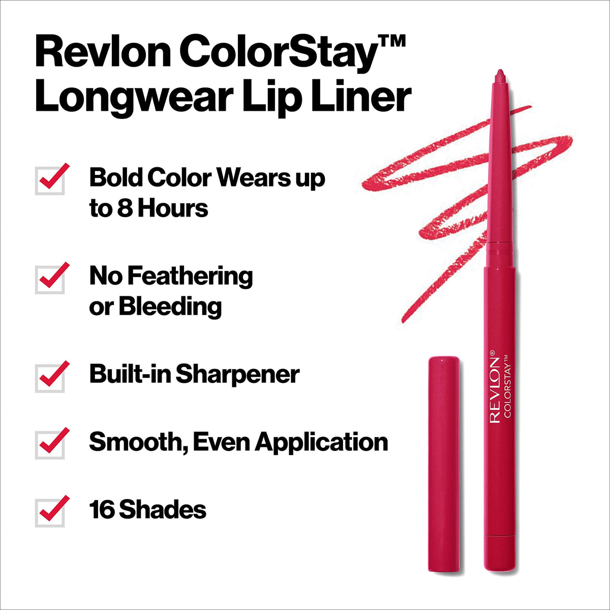 Revlon Lip Liner, Colorstay Lip Makeup with Built-in-Sharpener, Longwear Rich Lip Colors, Smooth Application, 677 Fuchsia, 0.01 oz - Charming Charlie