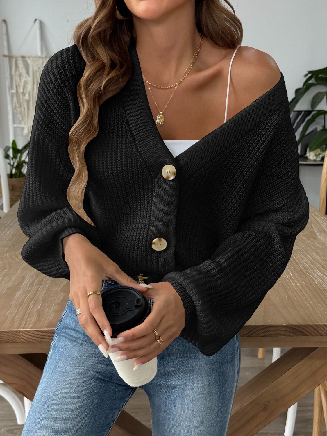 V-Neck Button Up Long Sleeve Cardigan - Charming Charlie