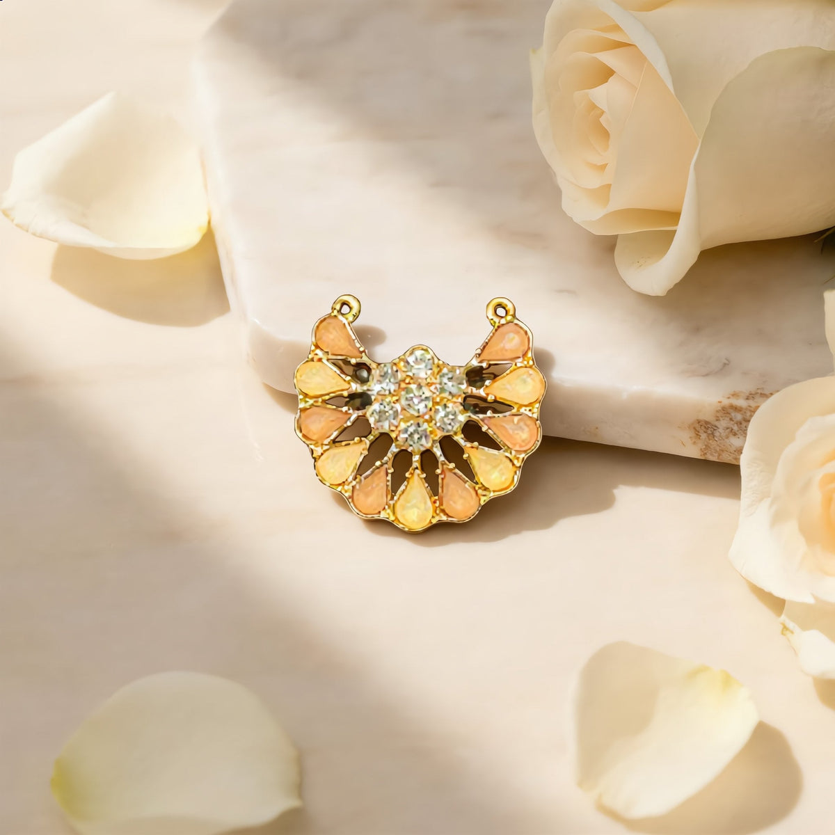 Elegant Peach & Yellow "Sunrise Fan" Pendant - Charming Charlie