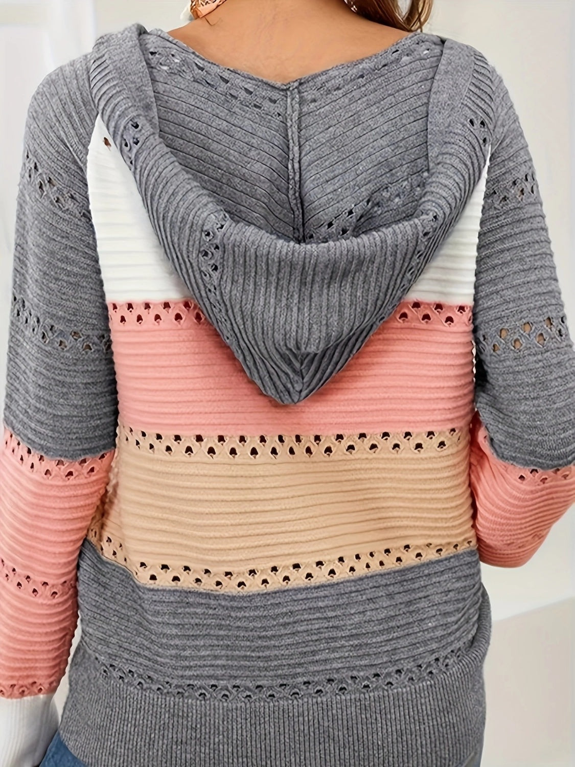 Lace-Up Contrast Long Sleeve Hooded Sweater - Charming Charlie