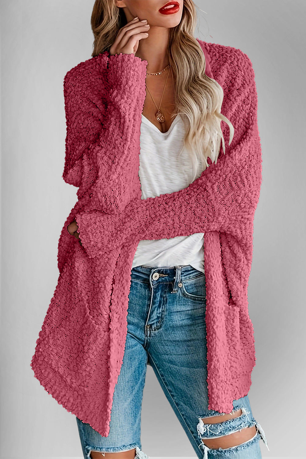Double Take Pocketed Open Front Long Sleeve Cardigan - Charming Charlie