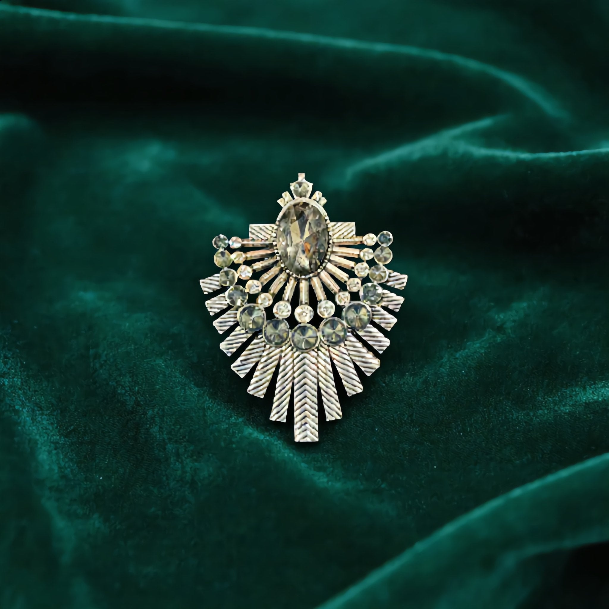 Vintage-Inspired Smoky Crystal & Silver Sunburst Pendant - Charming Charlie