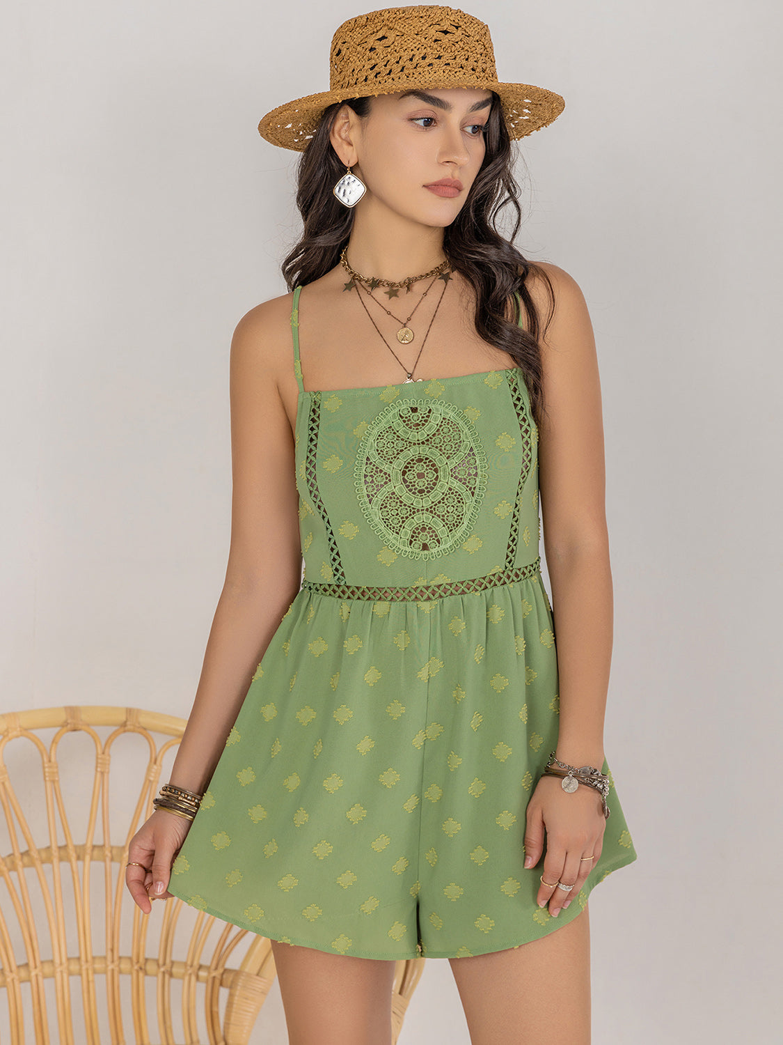 Square Neck Spaghetti Strap Romper - Charming Charlie