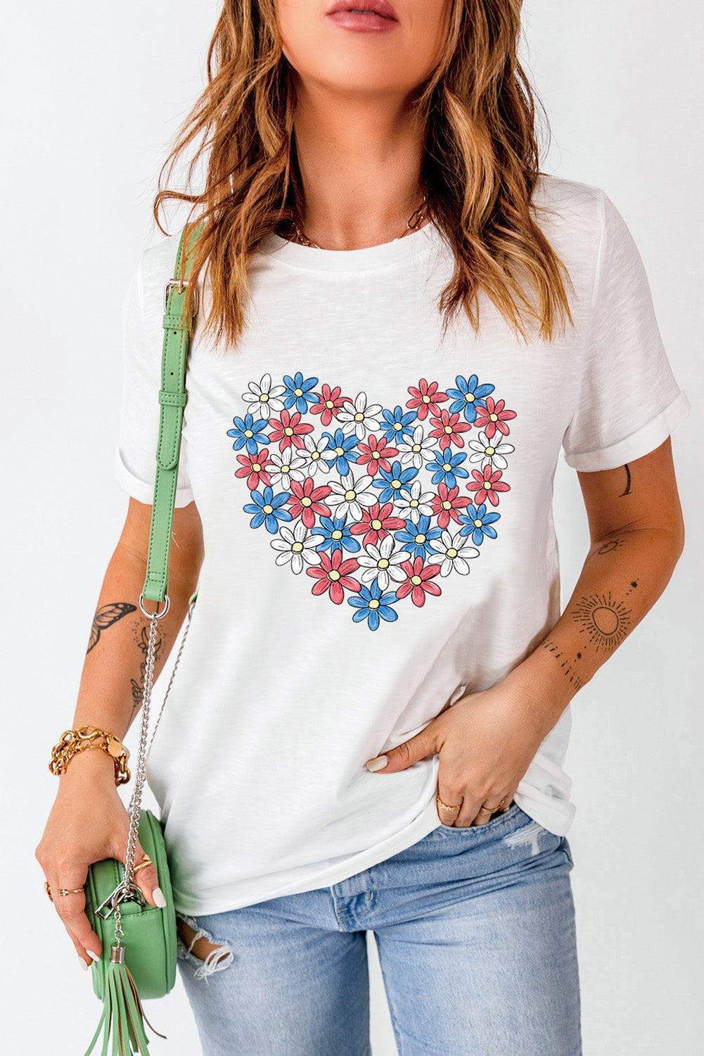Flower Graphic Round Neck Short Sleeve T-Shirt - Charming Charlie