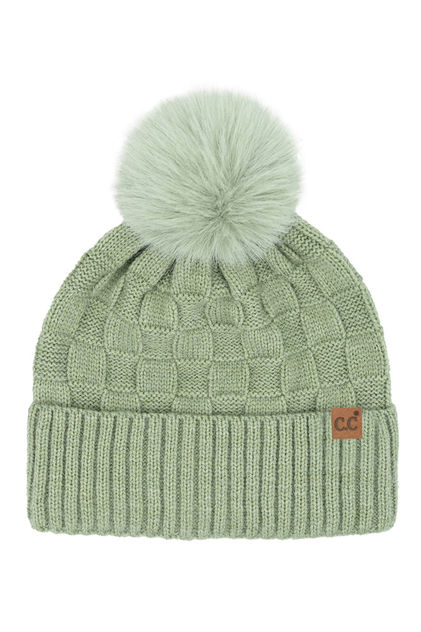 Sage C.C Weaving Texture Knit Pom Beanie