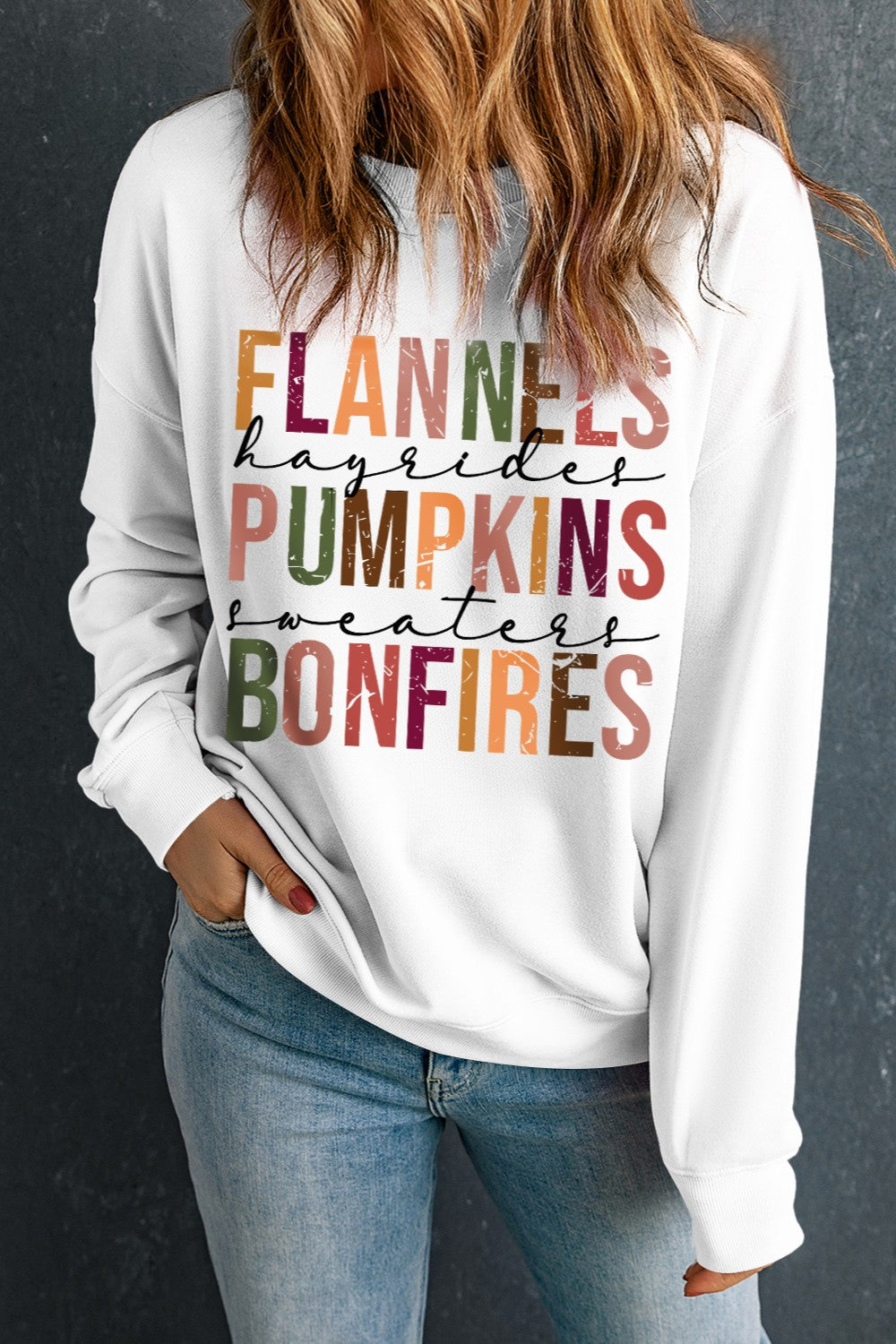 Letter Graphic Round Neck Long Sleeve Sweatshirt - Charming Charlie