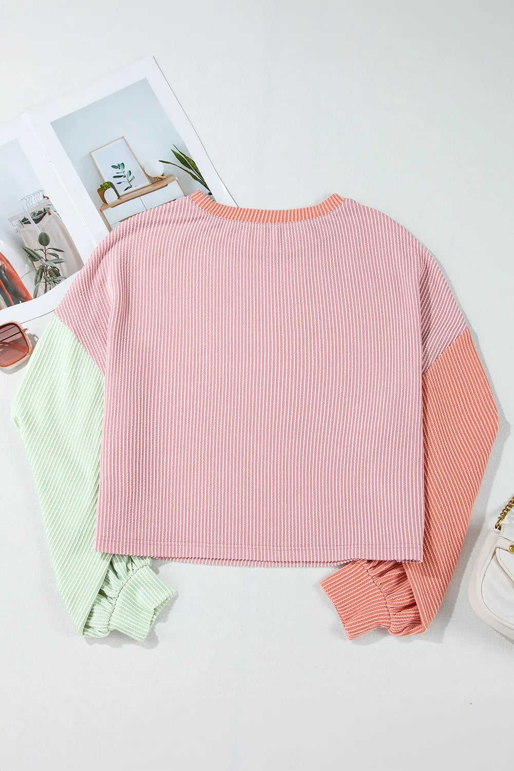 Color Block Round Neck Long Sleeve Top - Charming Charlie