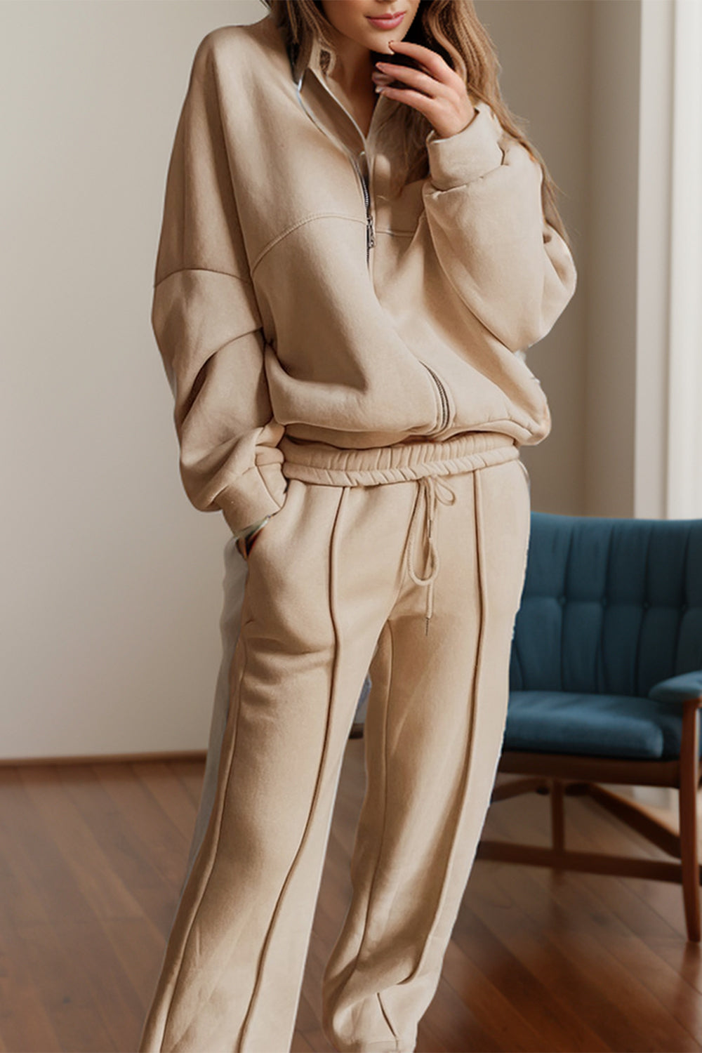Zip Up Long Sleeve Top and Pants Set - Charming Charlie