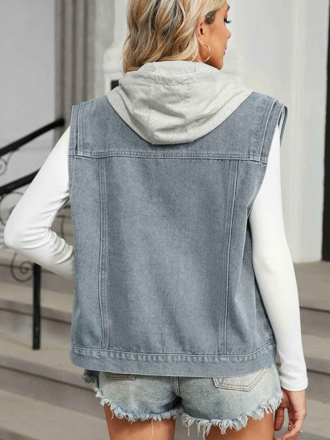 Pocketed Button Up Sleeveless Denim Jacket - Charming Charlie