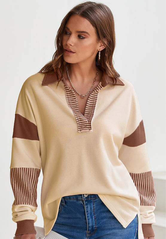 Color Block Johnny Collar Long Sleeve Sweatshirt - Charming Charlie