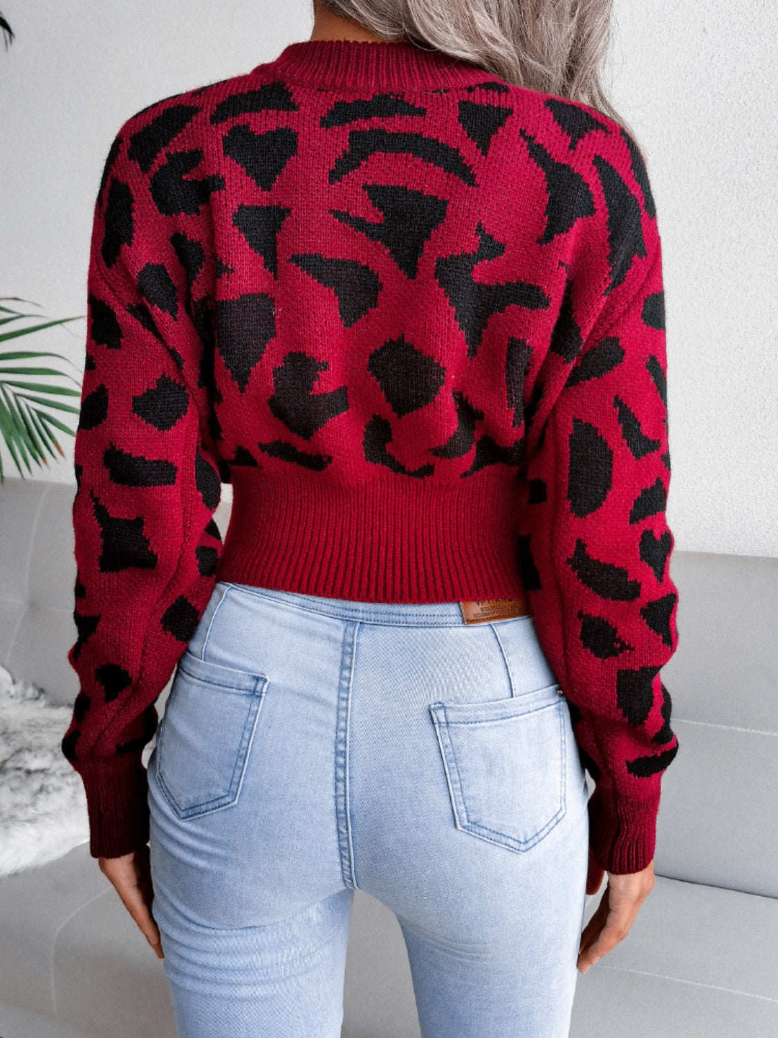 Leopard Round Neck Dropped Shoulder Sweater - Charming Charlie