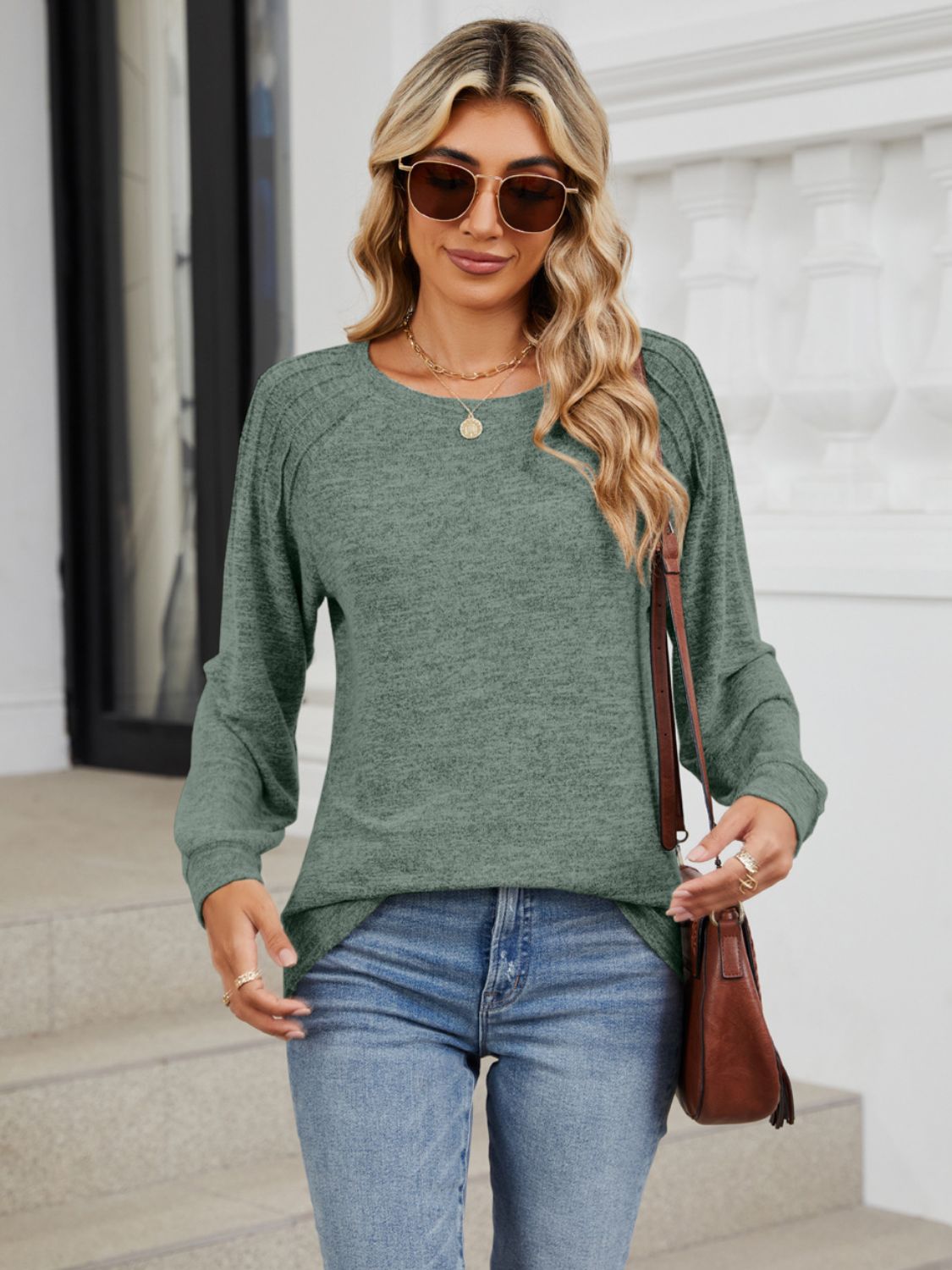 Round Neck Long Sleeve T-Shirt - Charming Charlie