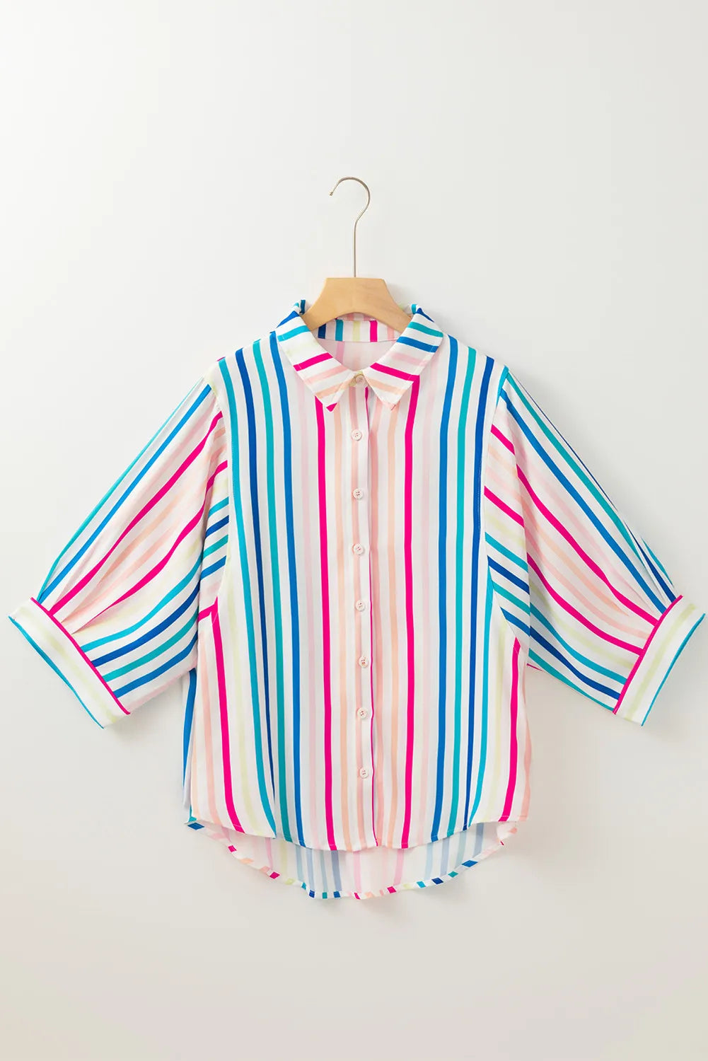 Contrast Stripes Collared Neck Button Up Shirt - Charming Charlie