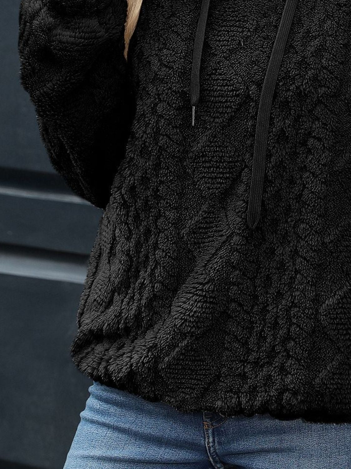 Drawstring Long Sleeve Plush Hoodie - Charming Charlie