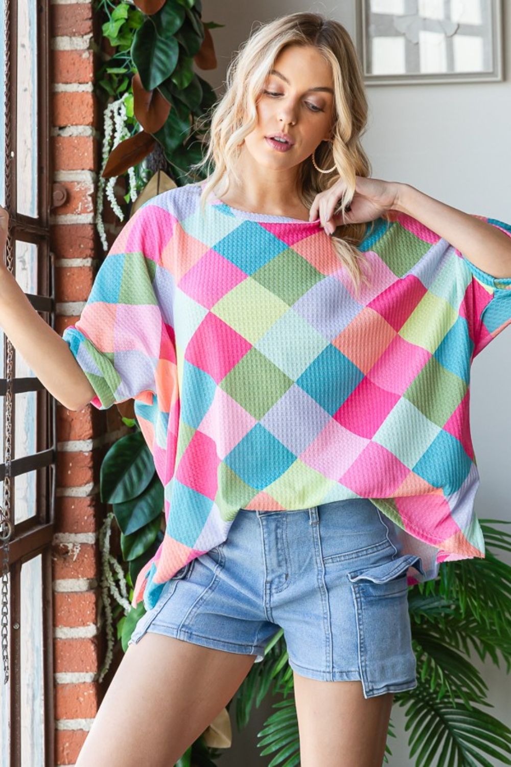HOPELY Color Block Waffle Oversized T-Shirt - Charming Charlie