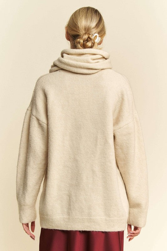 Davi & Dani V-Neck Dropped Shoulder Sweater with Scarf - Charming Charlie