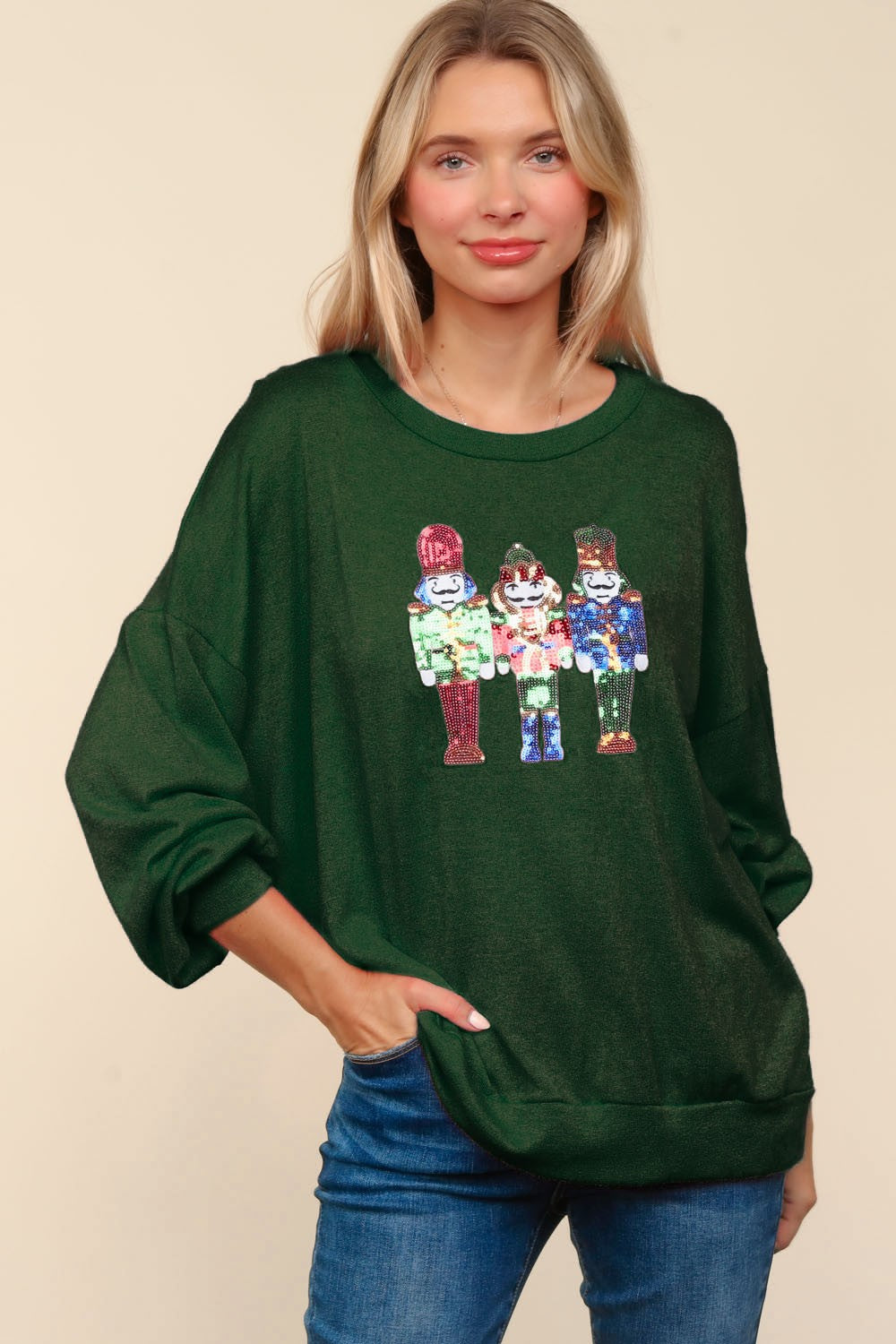 Haptics Sequin Nutcracker Patch Hacci Knit Top - Charming Charlie