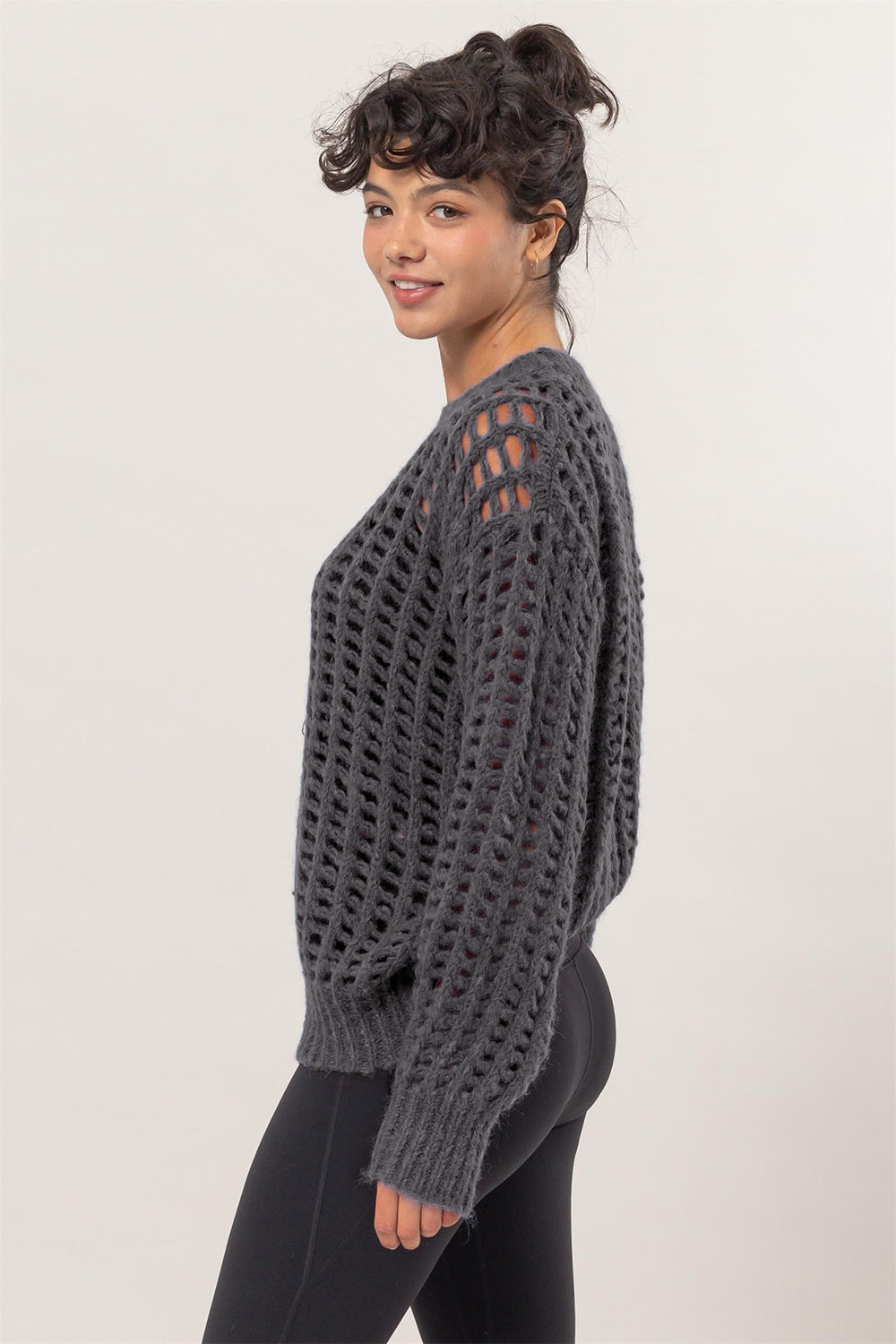 HYFVE Openwork Round Neck Long Sleeve Knit Cover Up - Charming Charlie