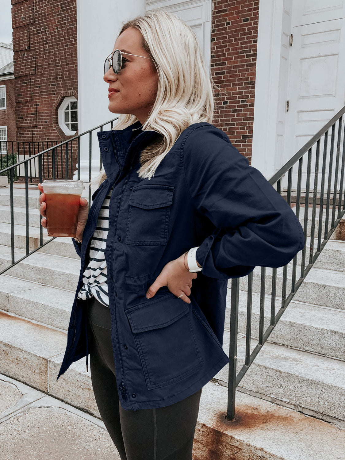 Pocketed Long Sleeve Zip Up Jacket - Charming Charlie
