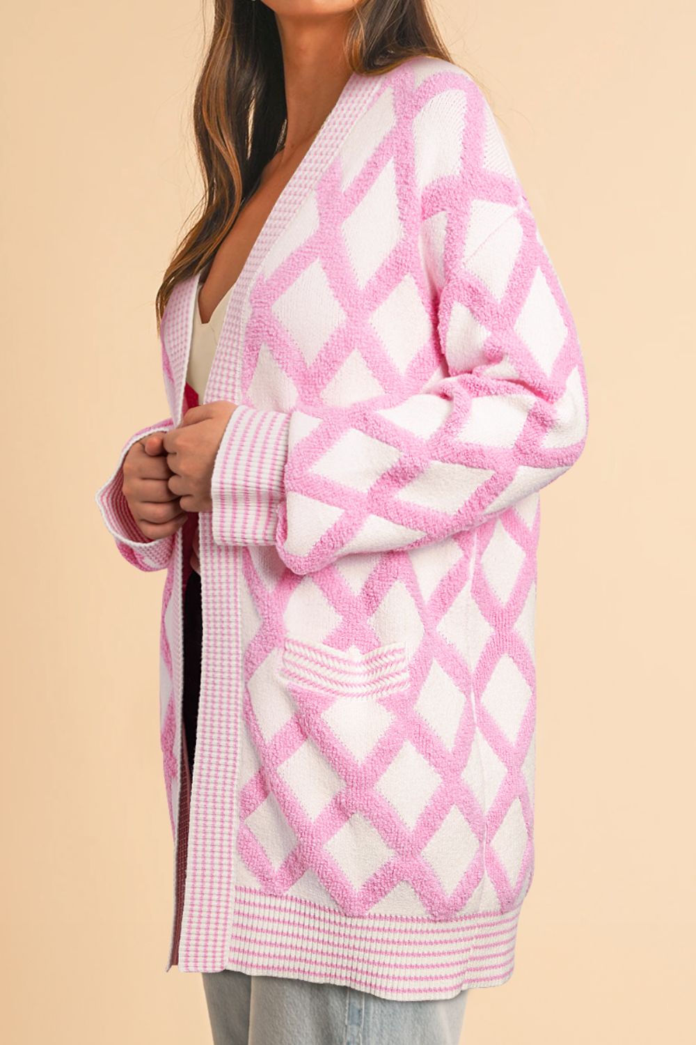 Geometric Open Front Long Sleeve Cardigan - Charming Charlie