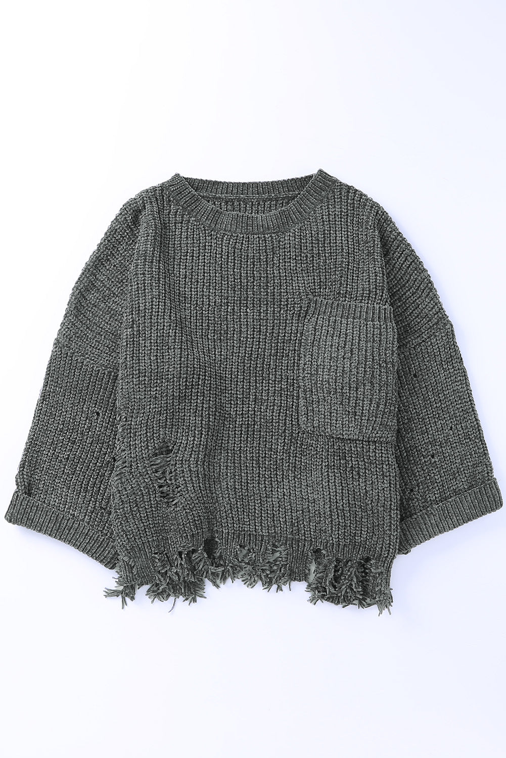Distressed Round Neck Drop Shoulder Sweater - Charming Charlie