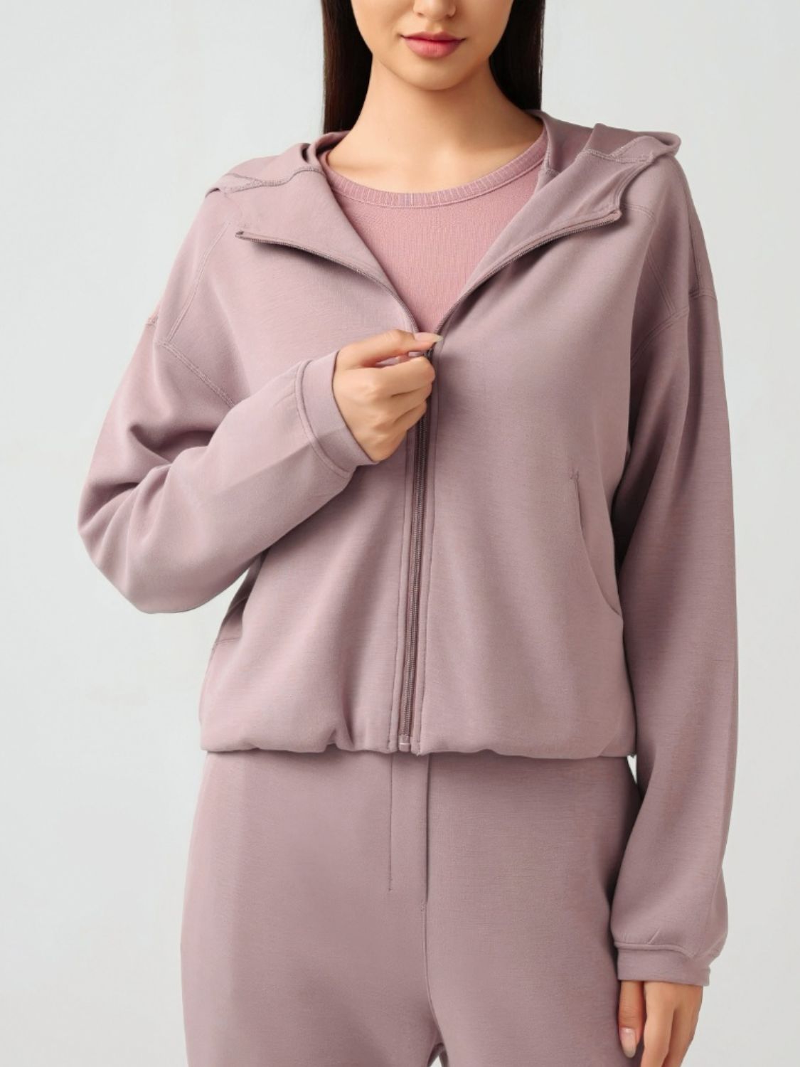 Zip Up Dropped Shouder Active Hooded - Charming Charlie