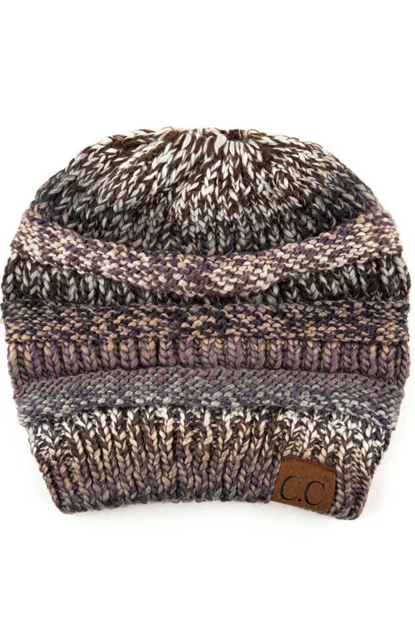 Black/Gray Multi Color Cable Knit Beanie