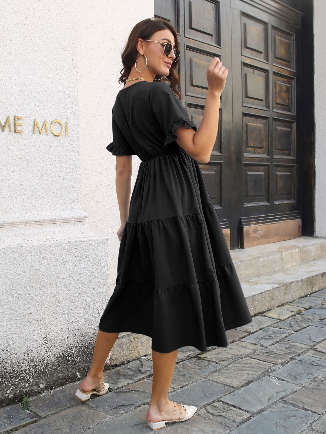 V-Neck Short Sleeve Midi Dress - Charming Charlie