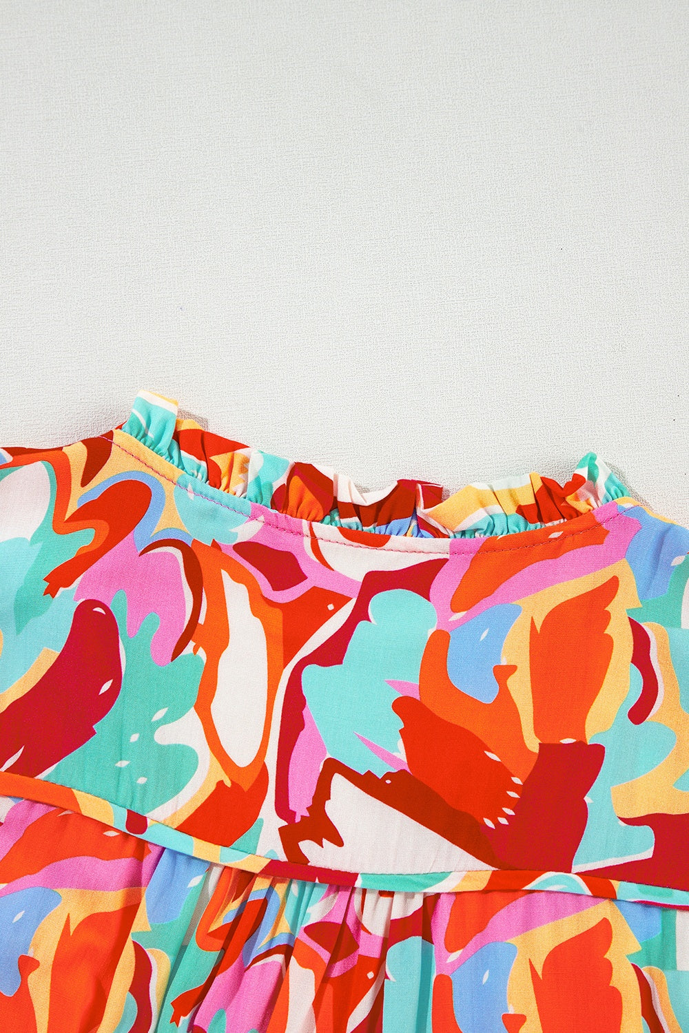 Printed Tie Neck Half Sleeve Blouse - Charming Charlie
