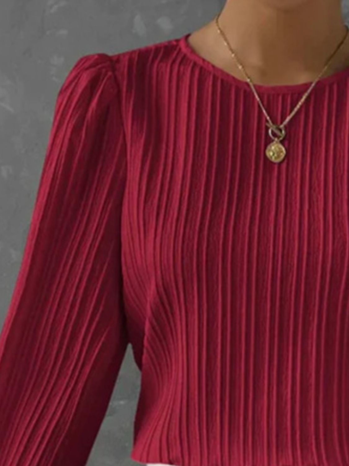 Round Neck Long Sleeve Blouse - Charming Charlie