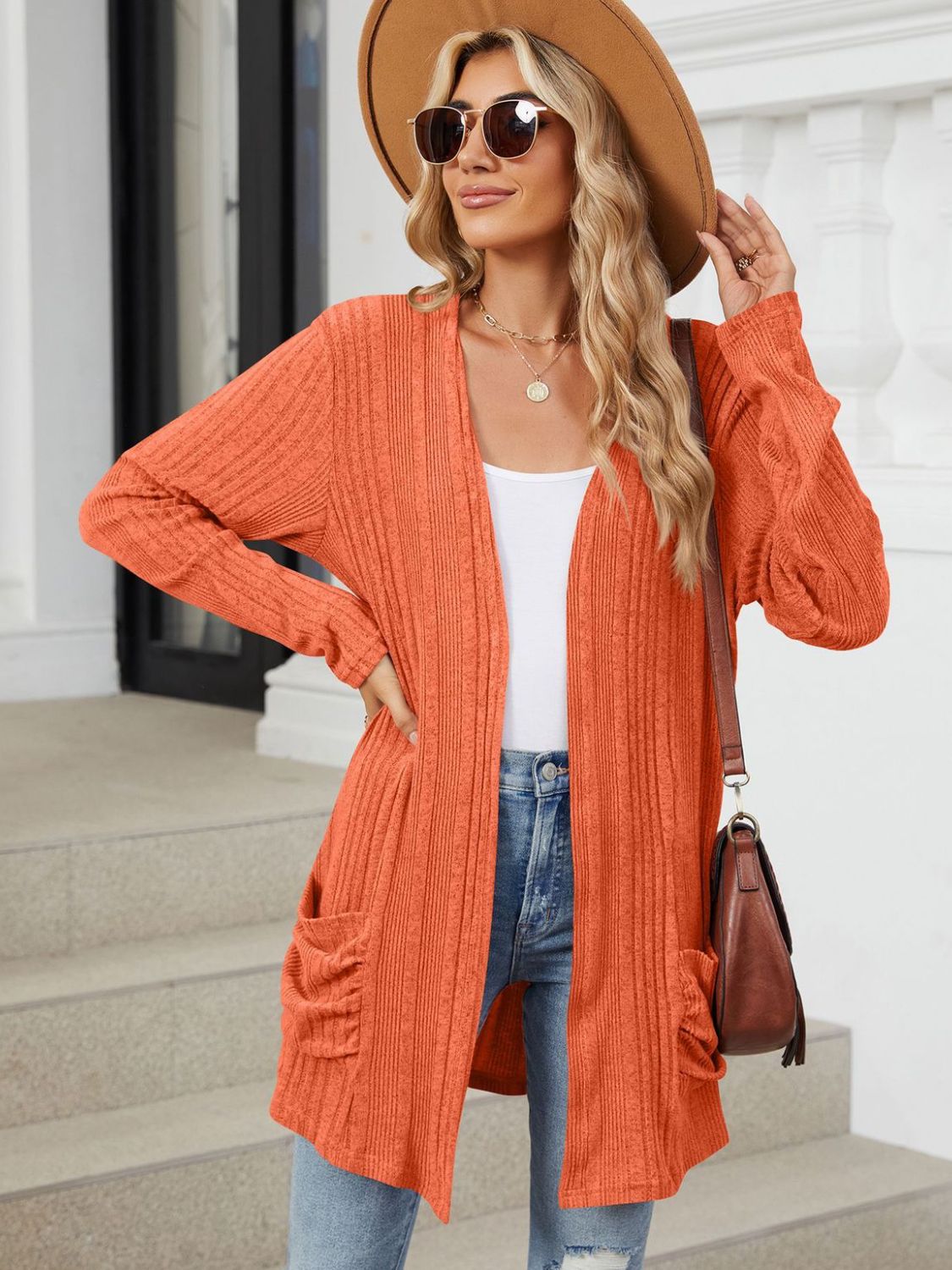 Pocketed Open Front Long Sleeve Cardigan - Charming Charlie