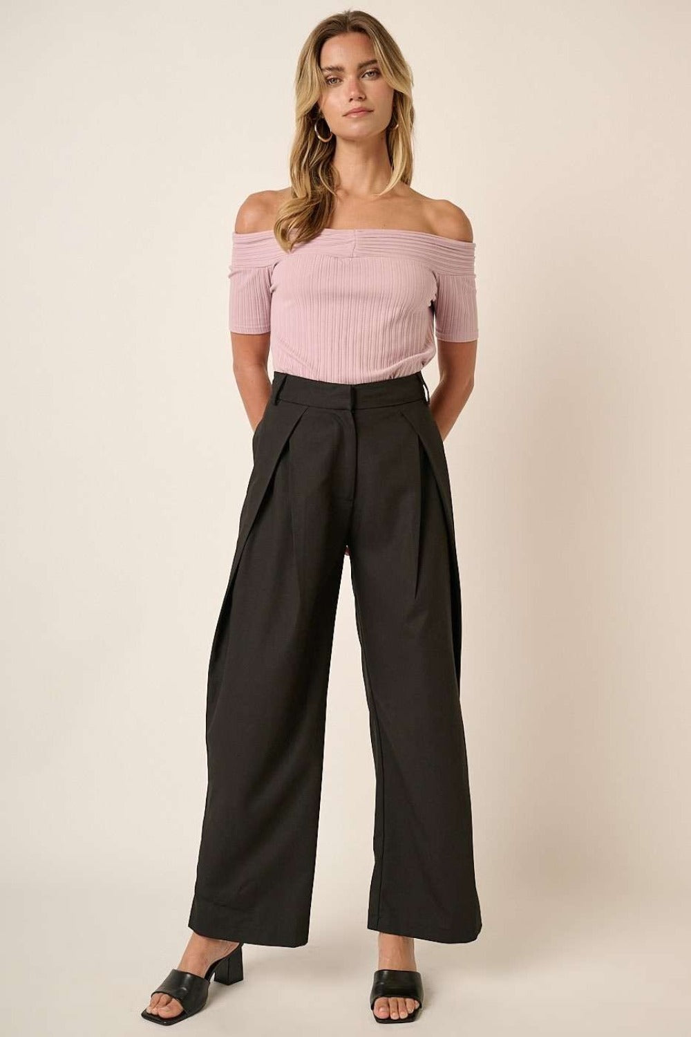 Mittoshop Deep Pleated High Waisted Wide Leg Pants - Charming Charlie
