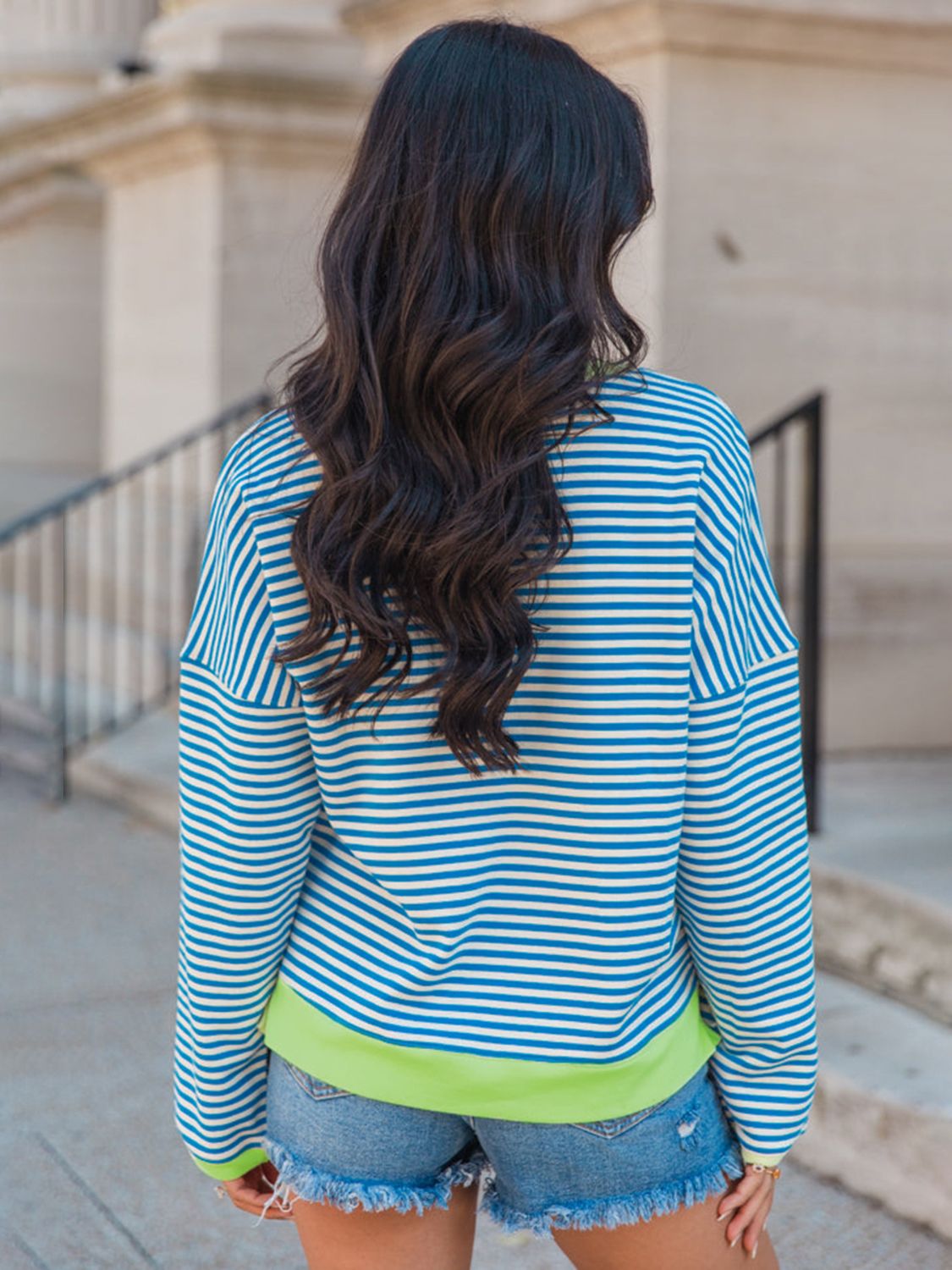 Perfee Striped Round Neck Long Sleeve Sweatshirt - Charming Charlie