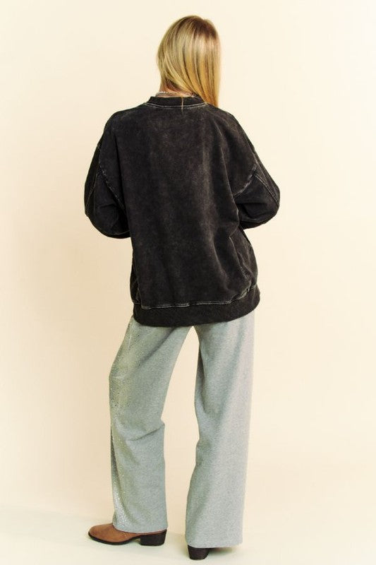 Davi & Dani Stud Star Patch Acid Washed Sweatshirt - Charming Charlie